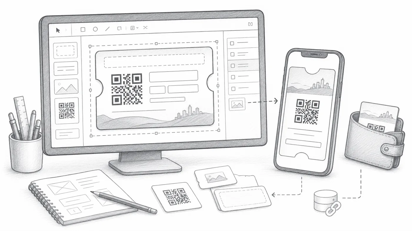 Advanced ticket designer and wallet image illustration