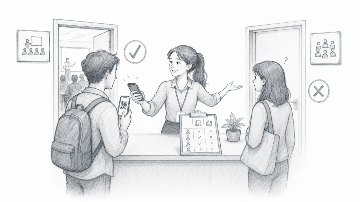 Session-specific check-in, no repeat illustration